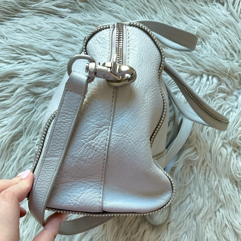 Botkier Zipper Accent Gray Pebble Leather Convertible Crossbody Satchel Bag